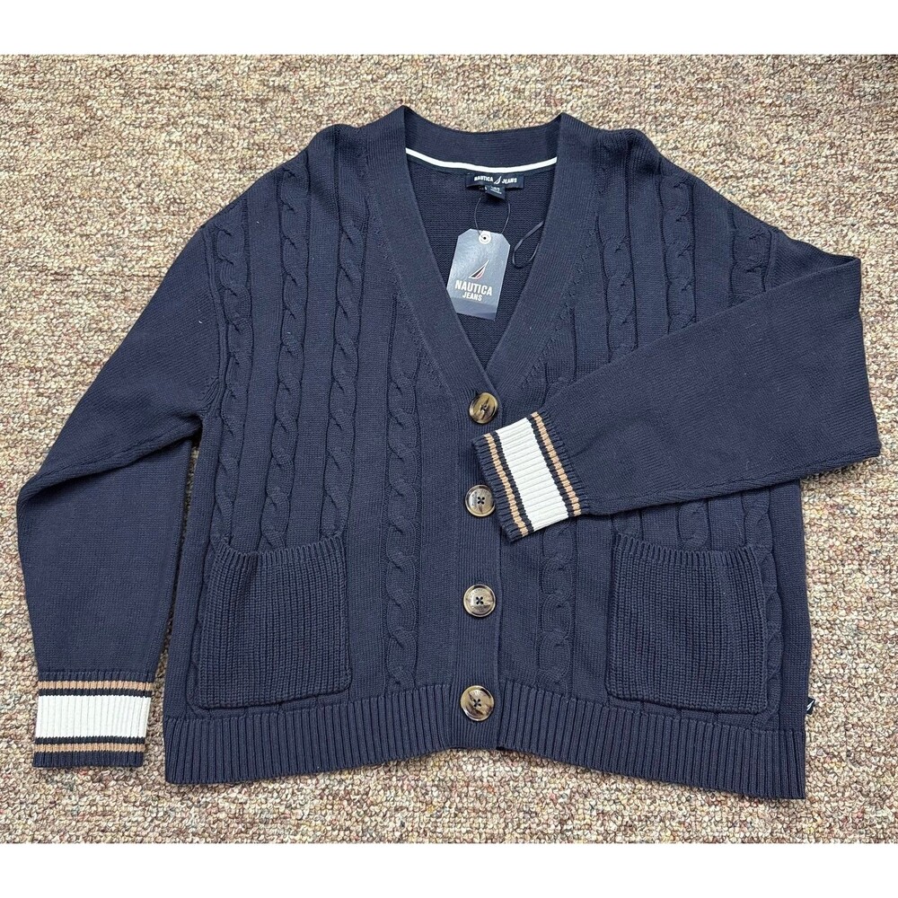 NWT Náutica Classic V-Neck Cardigan Elegant Preppy Classy Button Up Large - Picture 2 of 12